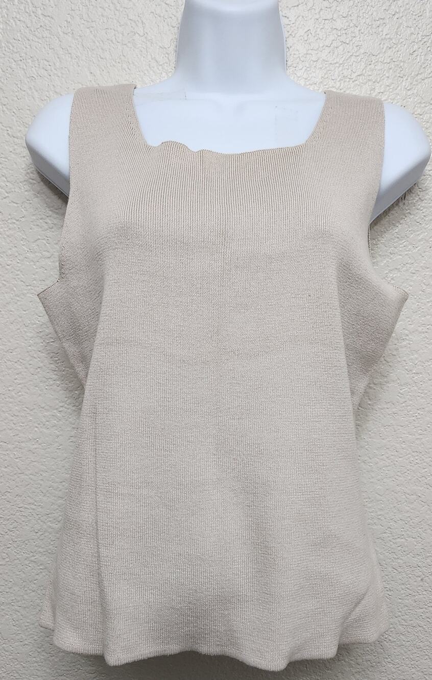 Hampshire Studio Beige Tan Square Neck Tank Top PM Lightweight Soft Stretch